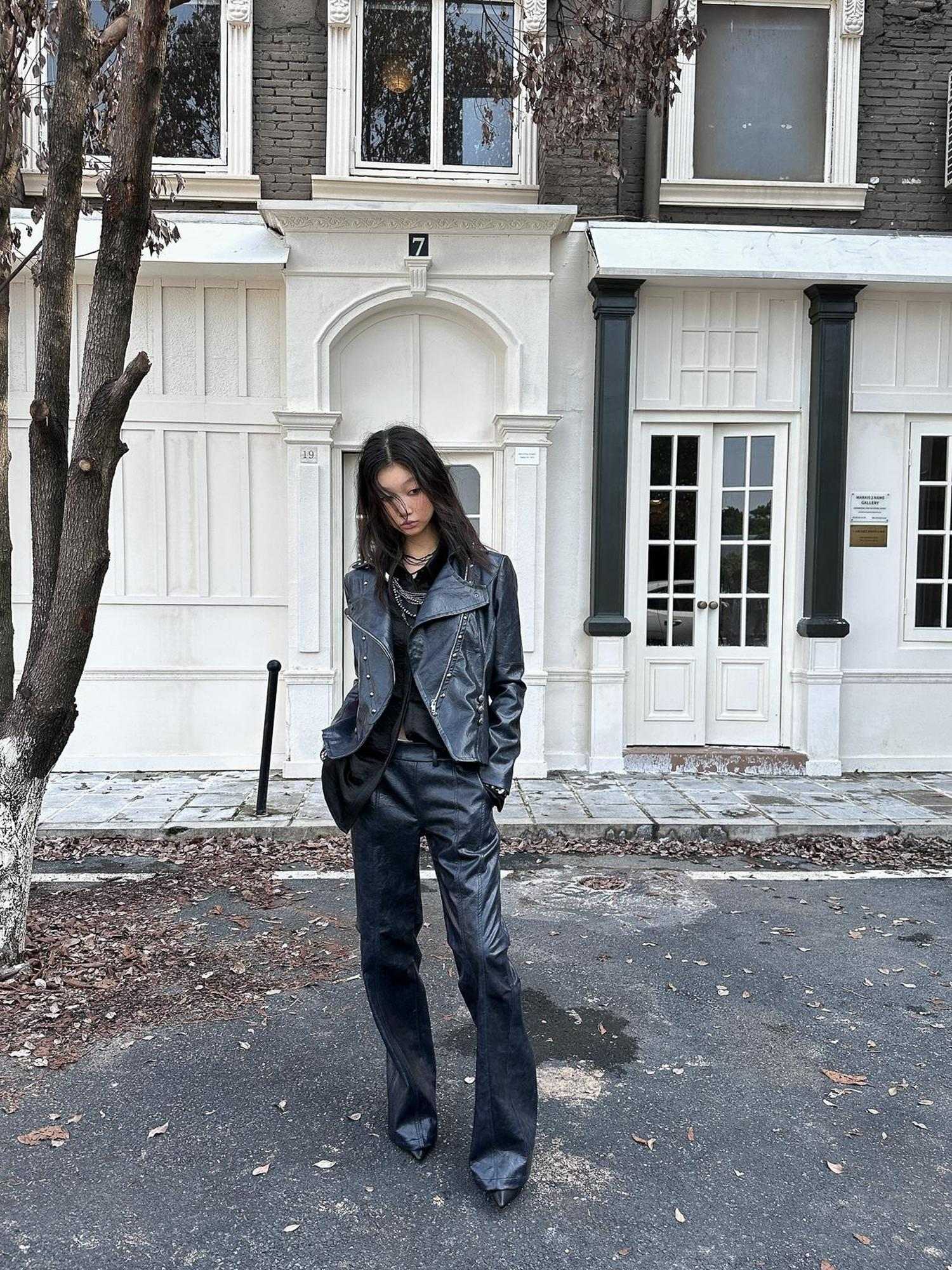 FULLTIDE Pu Leather Cropped Slim Fit Blazer Collar Street Women Burgundy Navy Jacket