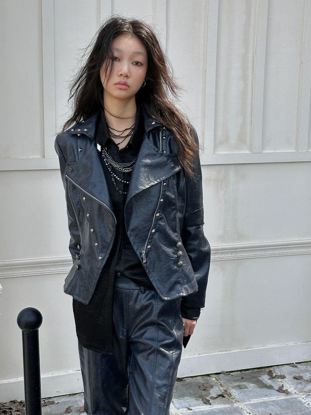 FULLTIDE Pu Leather Cropped Slim Fit Blazer Collar Street Women Burgundy Navy Jacket