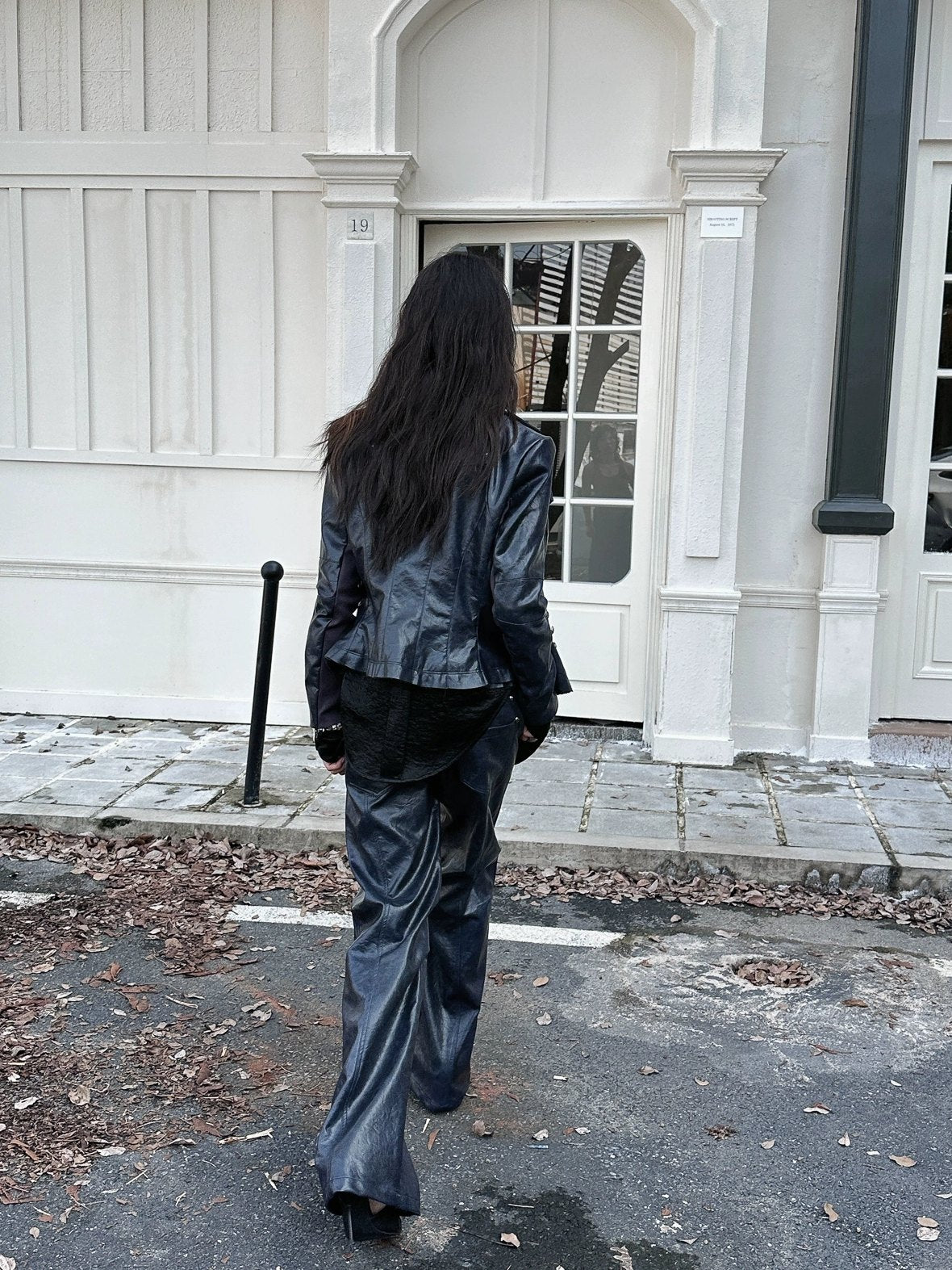 FULLTIDE Pu Leather Micro Flare Low Rise Original Design Navy Women Fashion Pants