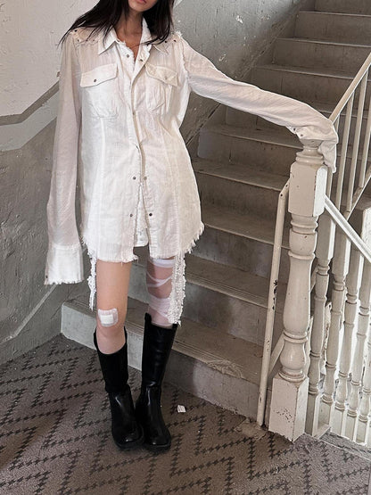 FULLTIDE Pure Cotton Breathable Casual Slim Square Neck Bell Sleeve Midlength Women Shirt