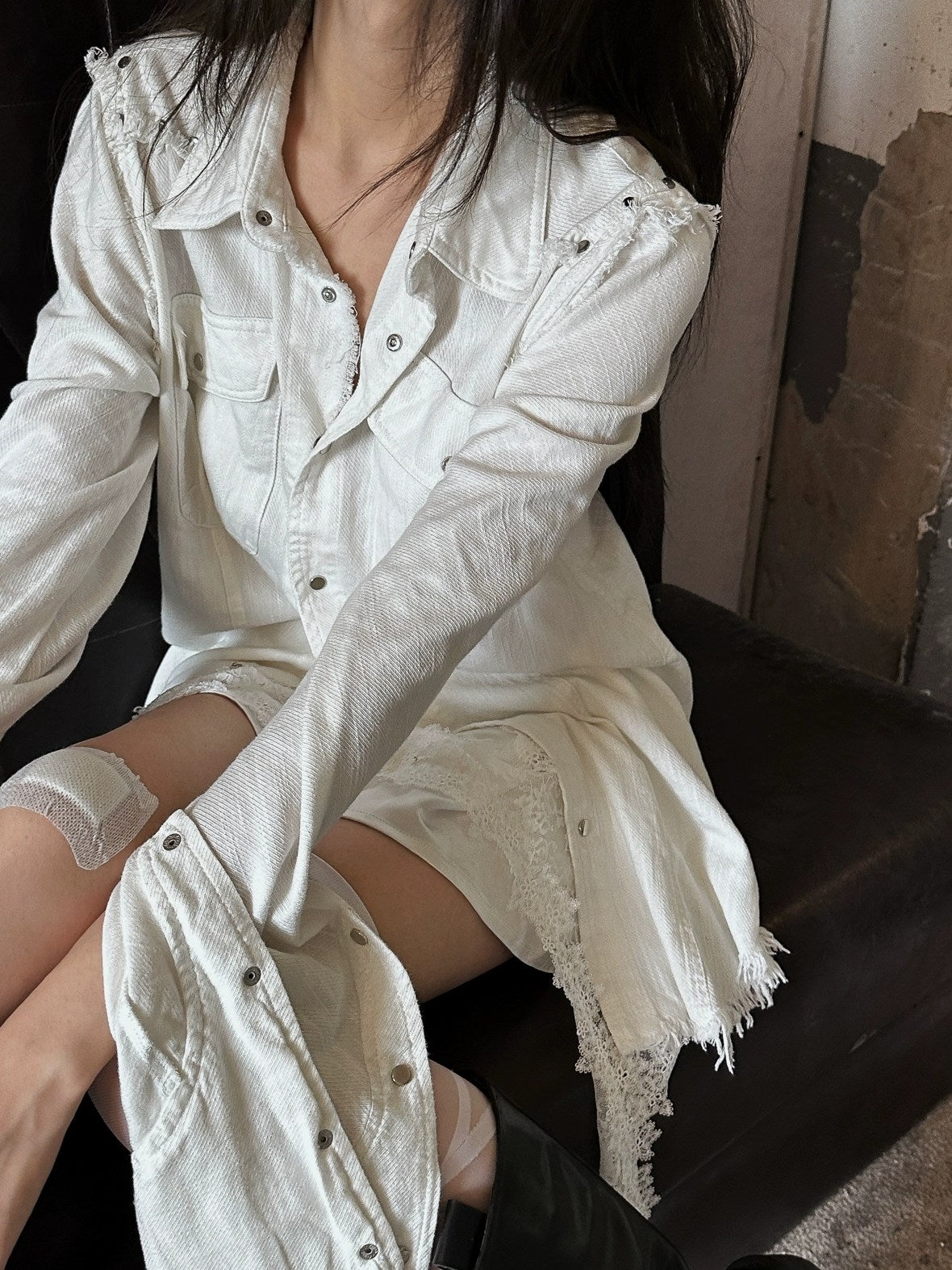 FULLTIDE Pure Cotton Breathable Casual Slim Square Neck Bell Sleeve Midlength Women Shirt