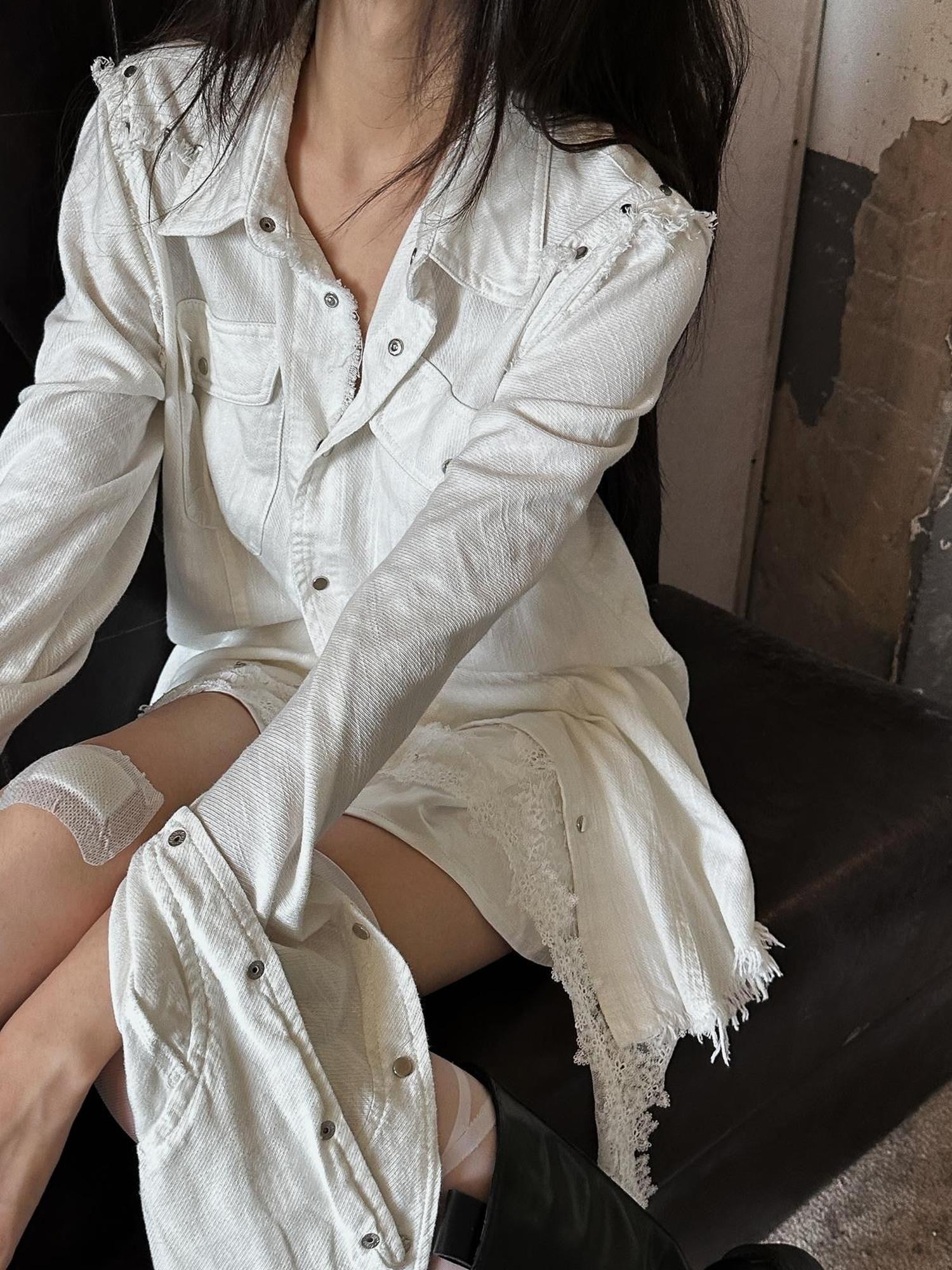 FULLTIDE Pure Cotton Breathable Casual Slim Square Neck Bell Sleeve Midlength Women Shirt