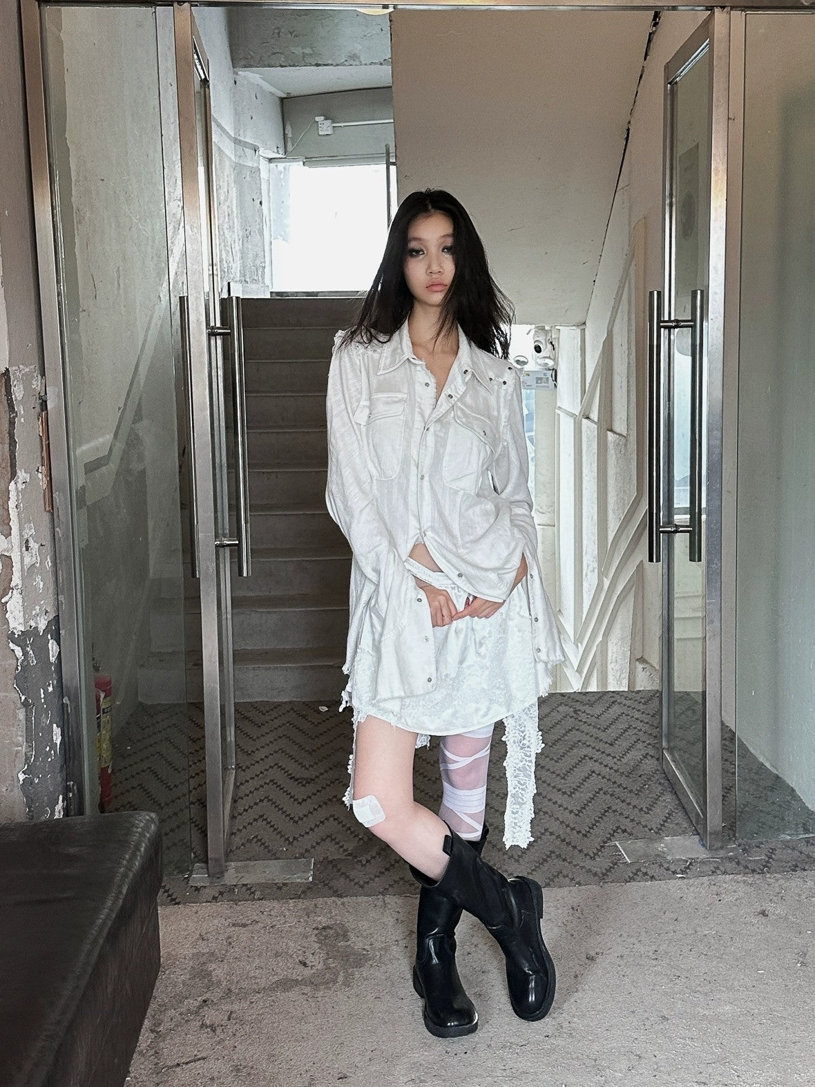 FULLTIDE Pure Cotton Breathable Casual Slim Square Neck Bell Sleeve Midlength Women Shirt