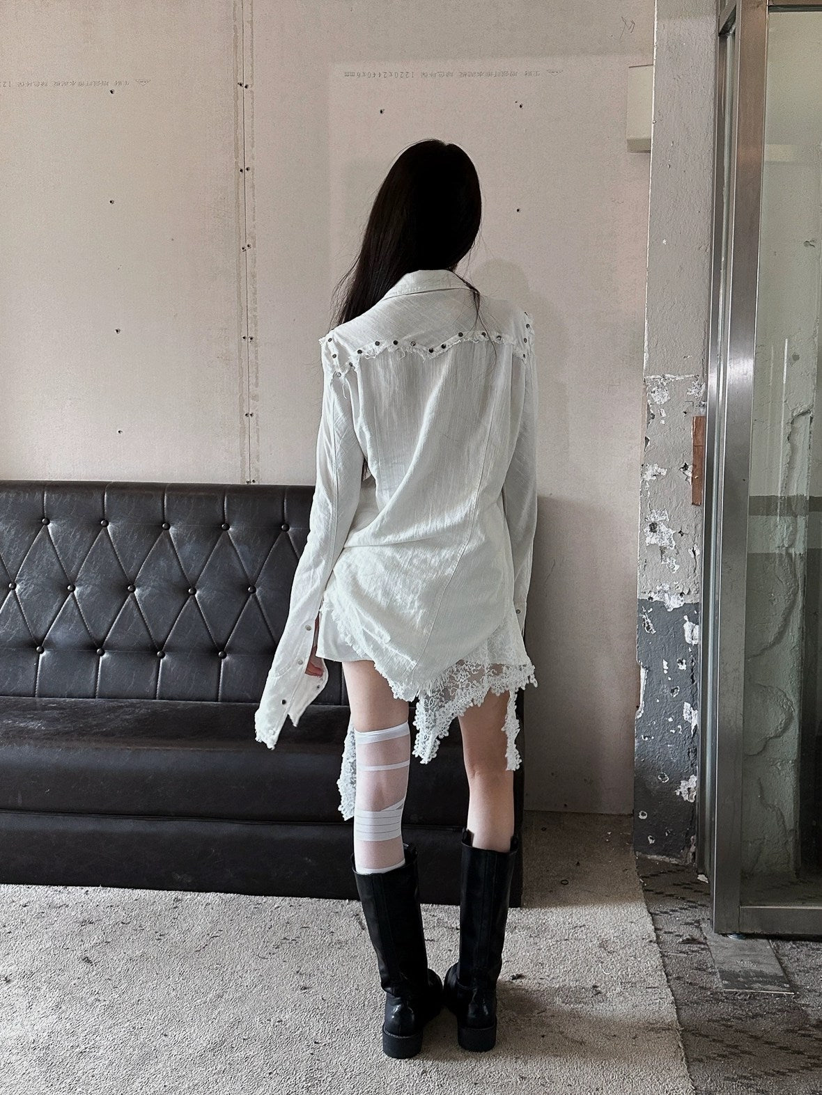 FULLTIDE Pure Cotton Breathable Casual Slim Square Neck Bell Sleeve Midlength Women Shirt