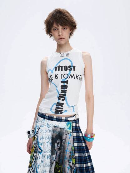 FULLTIDE Quick Dry Cotton Lyocell Street Slim Sleeveless Women Creative Print T-Shirt