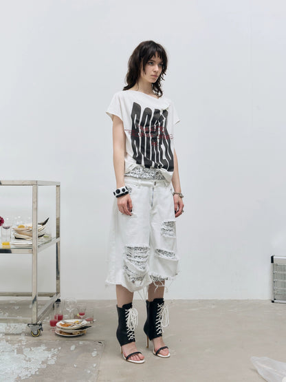 FULLTIDE Quick Dry Loose Commuter Printed Round Neck Unisex Cotton Black T-Shirt