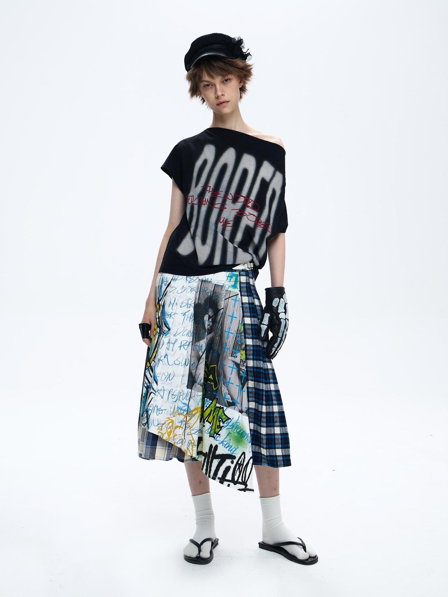 FULLTIDE Quick Dry Loose Commuter Printed Round Neck Unisex Cotton Black T-Shirt