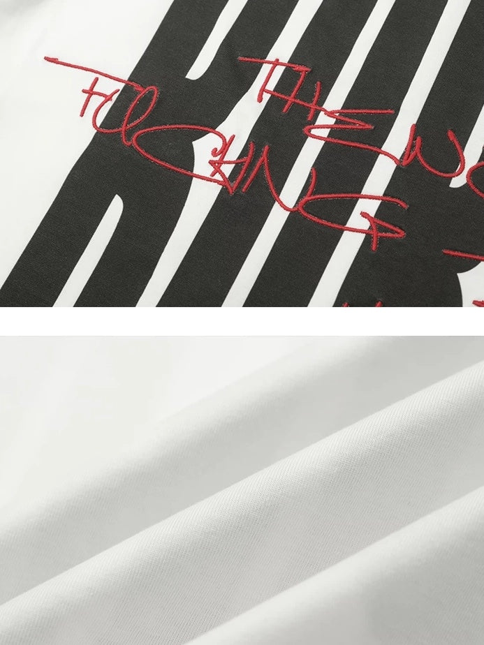 FULLTIDE Quick Dry Loose Commuter Printed Round Neck Unisex Cotton Black T-Shirt