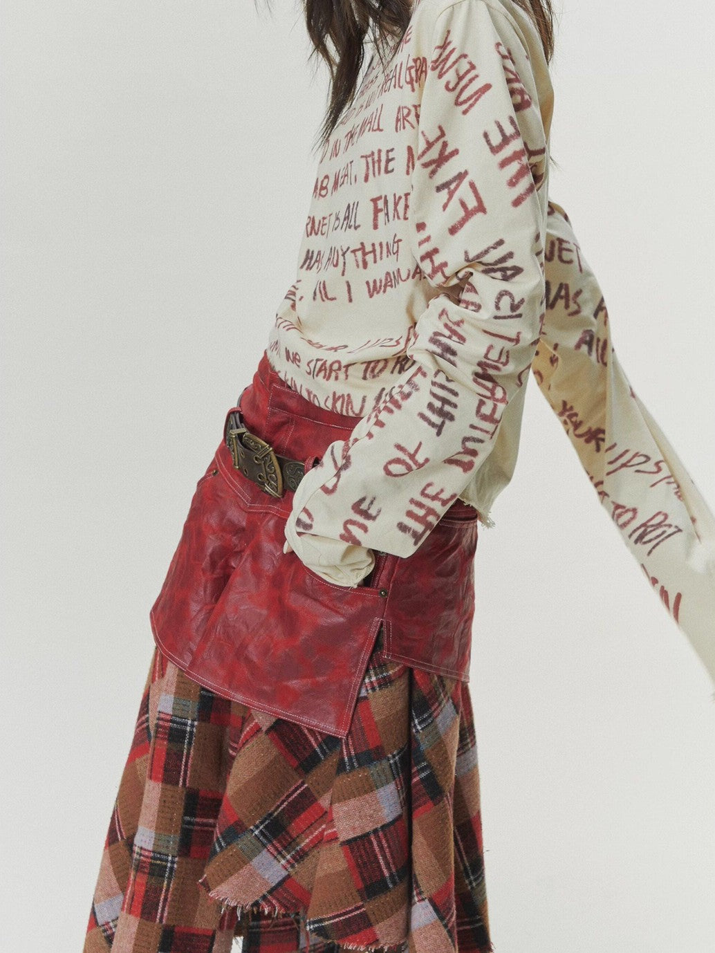 FULLTIDE Retro Punk Skull Print Frayed Asymmetric Sleeve Women&