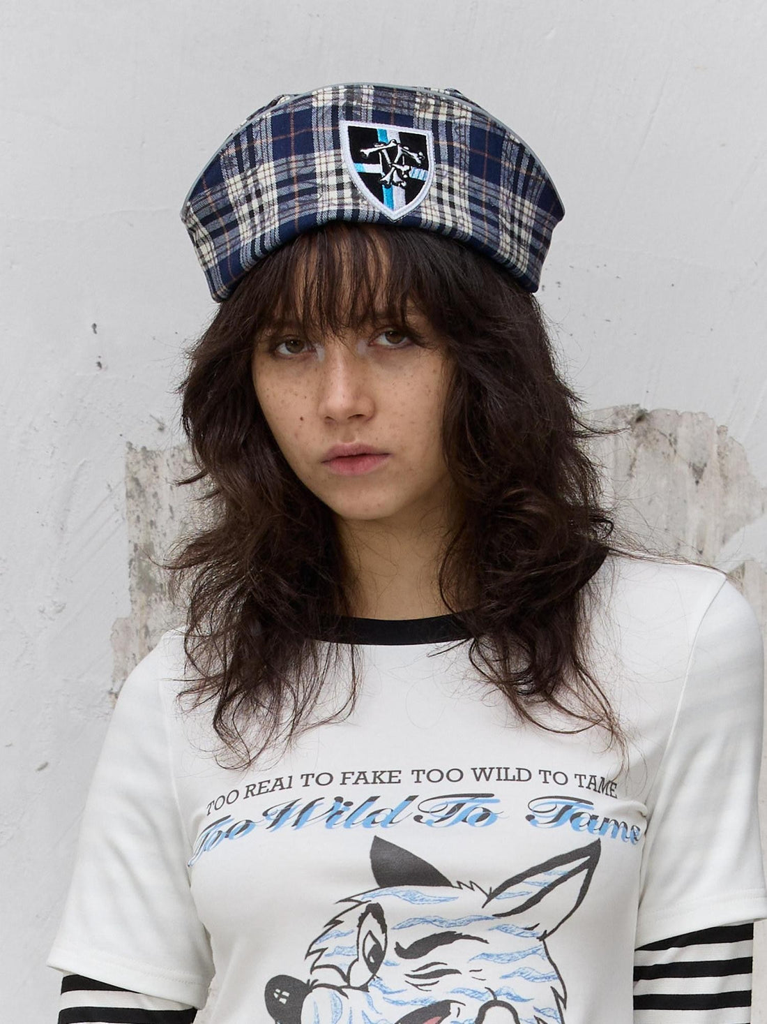 FULLTIDE Scottish Plaid Embroidered Badge Octagonal Women&