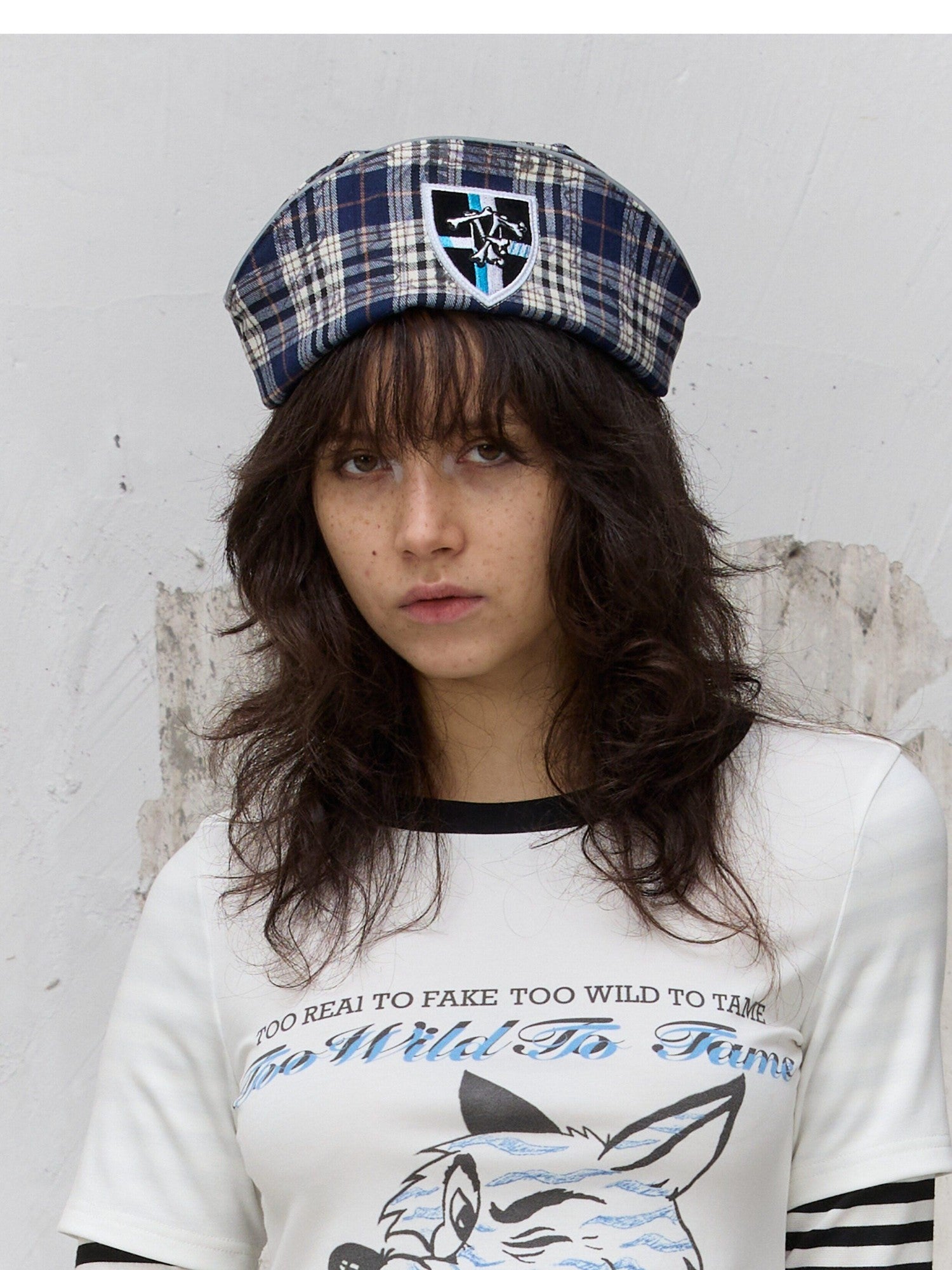 FULLTIDE Scottish Plaid Embroidered Badge Octagonal Women&