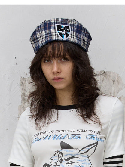 FULLTIDE Scottish Plaid Embroidered Badge Octagonal Women&