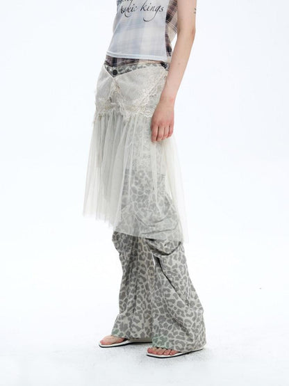 FULLTIDE Sheer Lace Leopard Deconstructed Low Waist A Line Women&