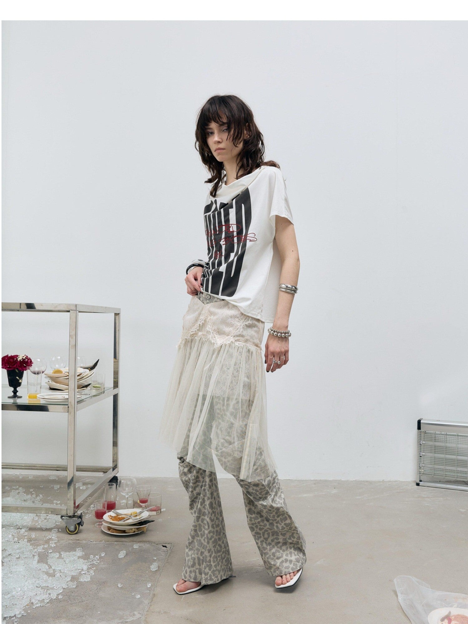 FULLTIDE Sheer Lace Leopard Deconstructed Low Waist A Line Women&