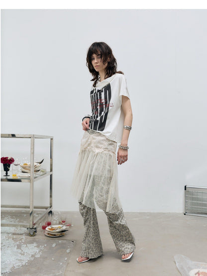FULLTIDE Sheer Lace Leopard Deconstructed Low Waist A Line Women&