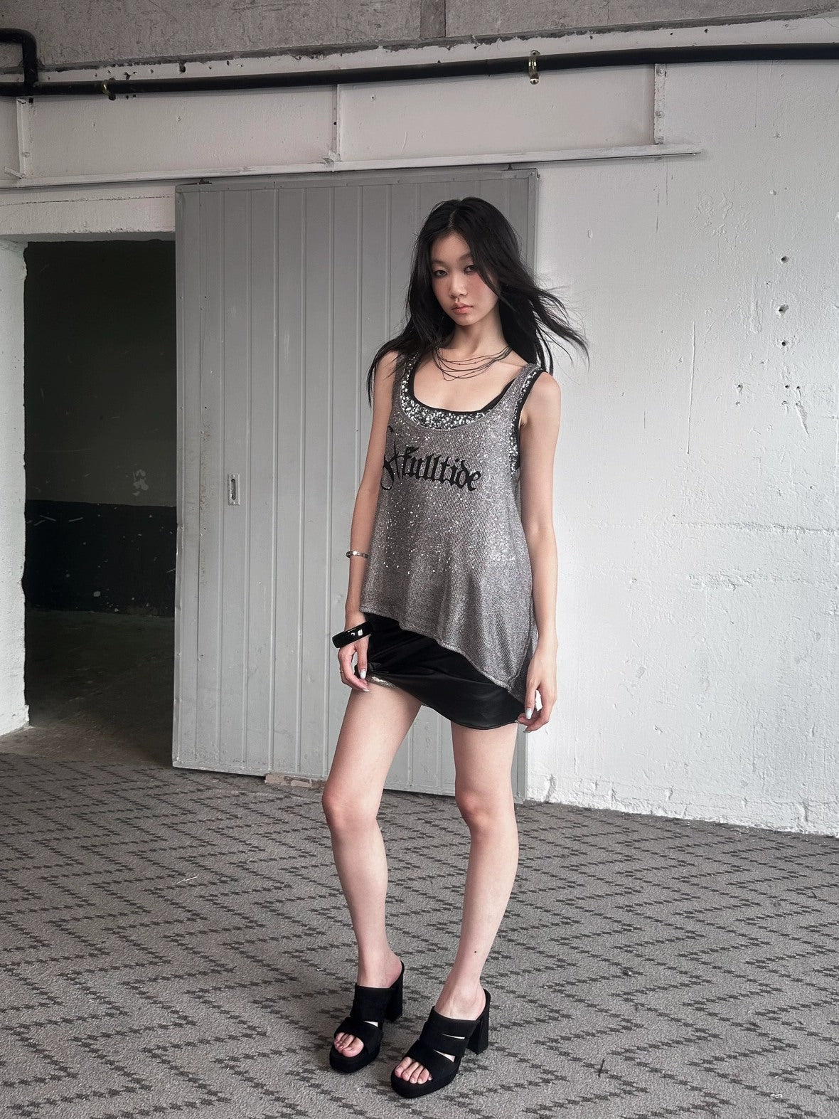 FULLTIDE Silver Slim Spaghetti Strap Street Style Women Polyester Tank Top