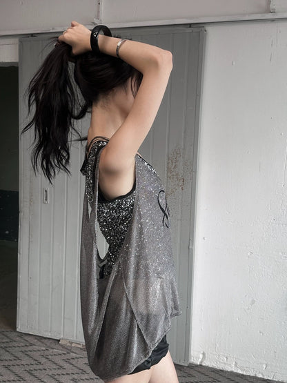 FULLTIDE Silver Slim Spaghetti Strap Street Style Women Polyester Tank Top