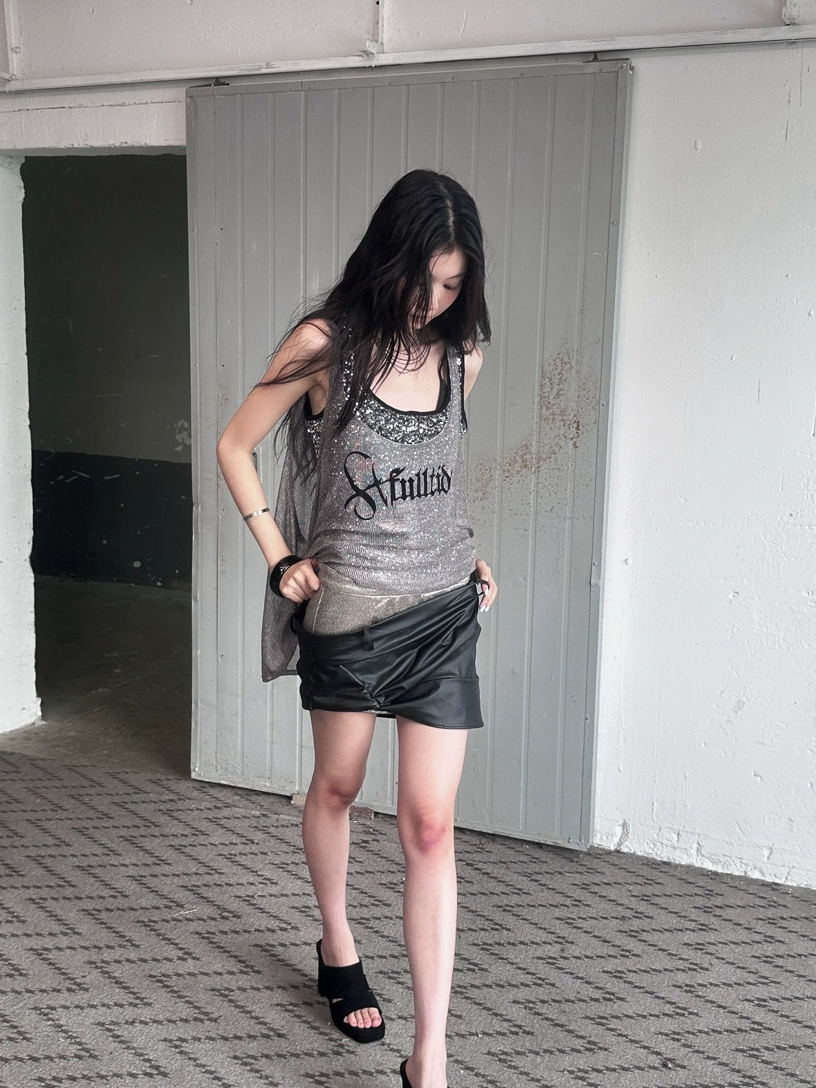 FULLTIDE Silver Slim Spaghetti Strap Street Style Women Polyester Tank Top