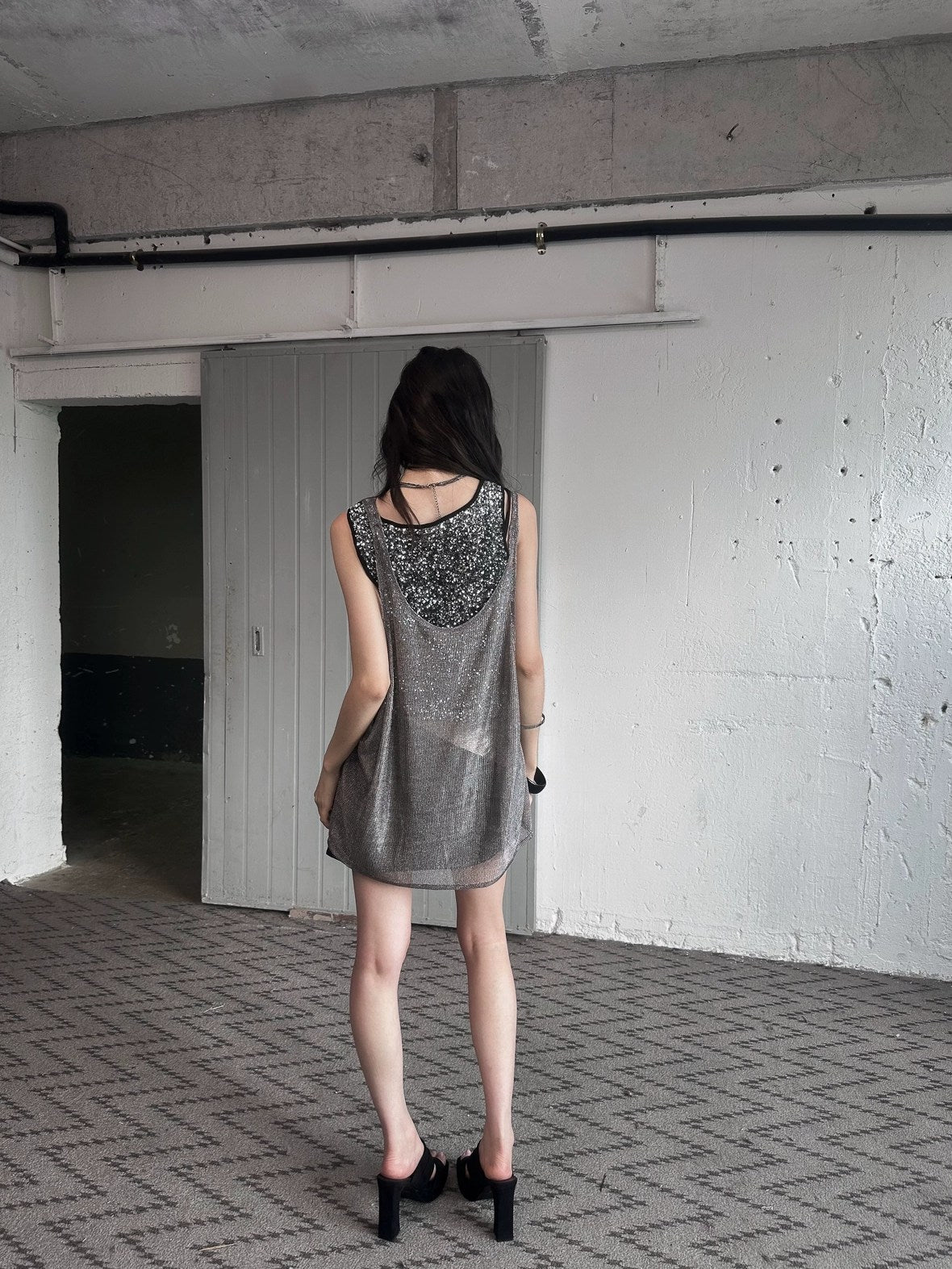 FULLTIDE Silver Slim Spaghetti Strap Street Style Women Polyester Tank Top