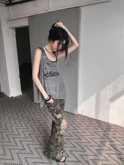 FULLTIDE Silver Slim Spaghetti Strap Street Style Women Polyester Tank Top