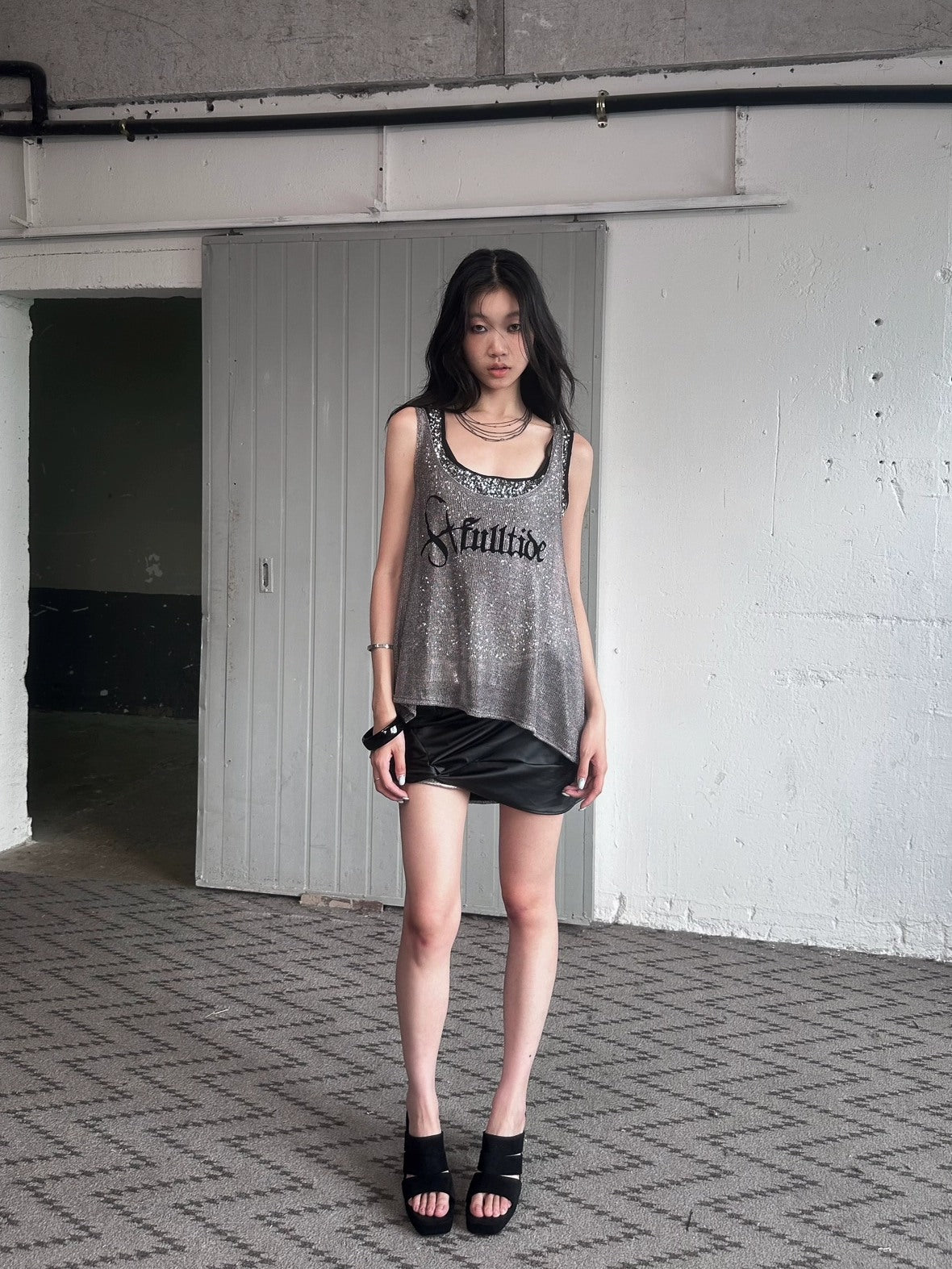 FULLTIDE Silver Slim Spaghetti Strap Street Style Women Polyester Tank Top