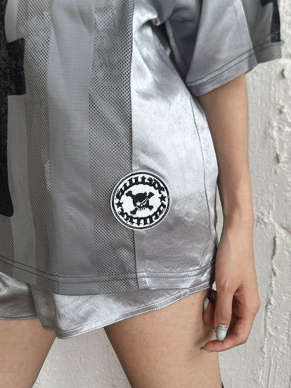 FULLTIDE Slim Hot Girl Crewneck Mid Length Women Striped Patchwork Triacetate T-Shirt