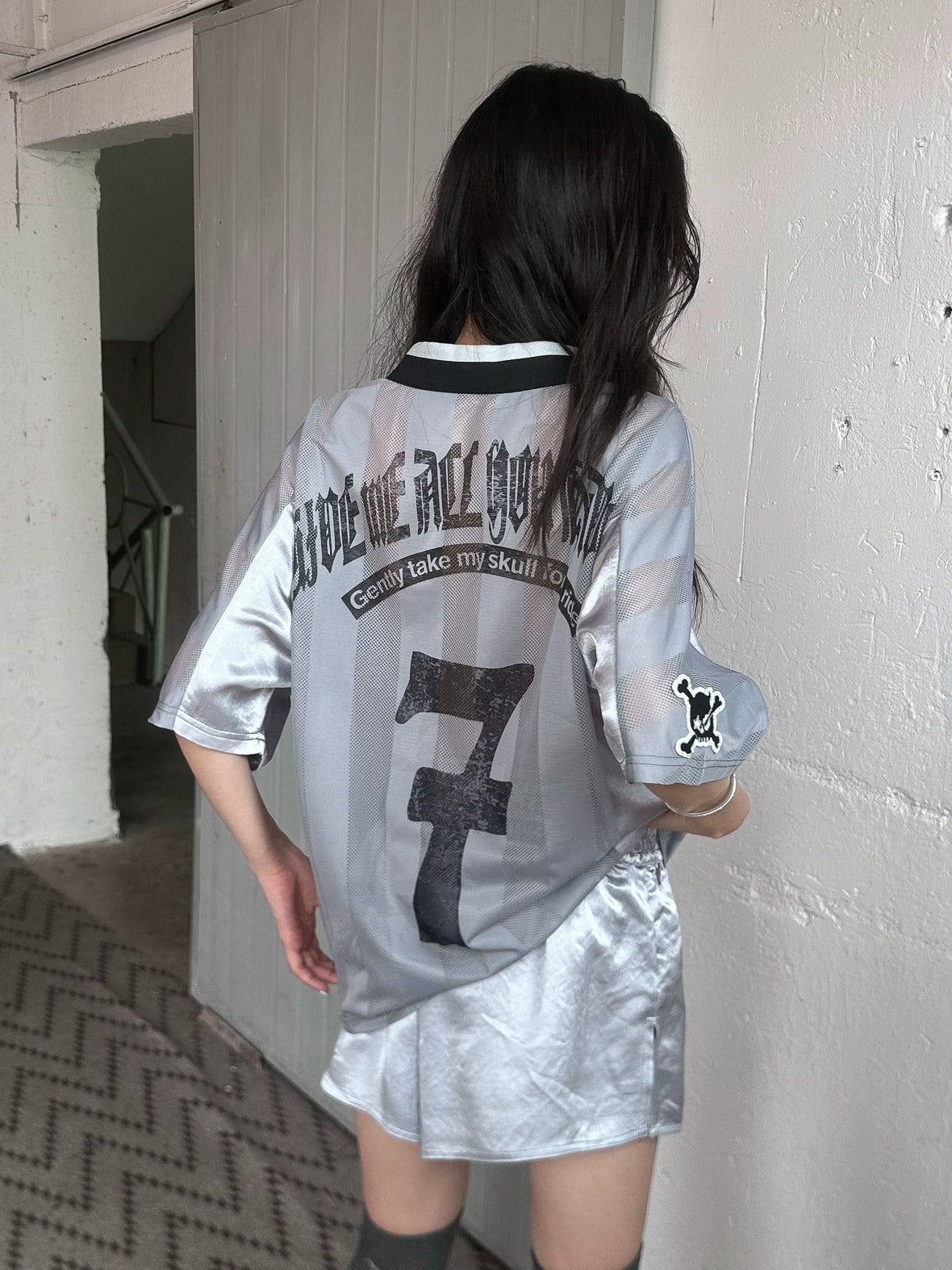 FULLTIDE Slim Hot Girl Crewneck Mid Length Women Striped Patchwork Triacetate T-Shirt