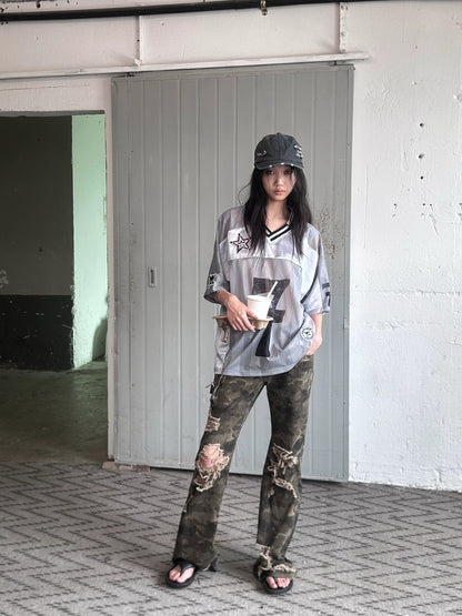 FULLTIDE Slim Hot Girl Crewneck Mid Length Women Striped Patchwork Triacetate T-Shirt