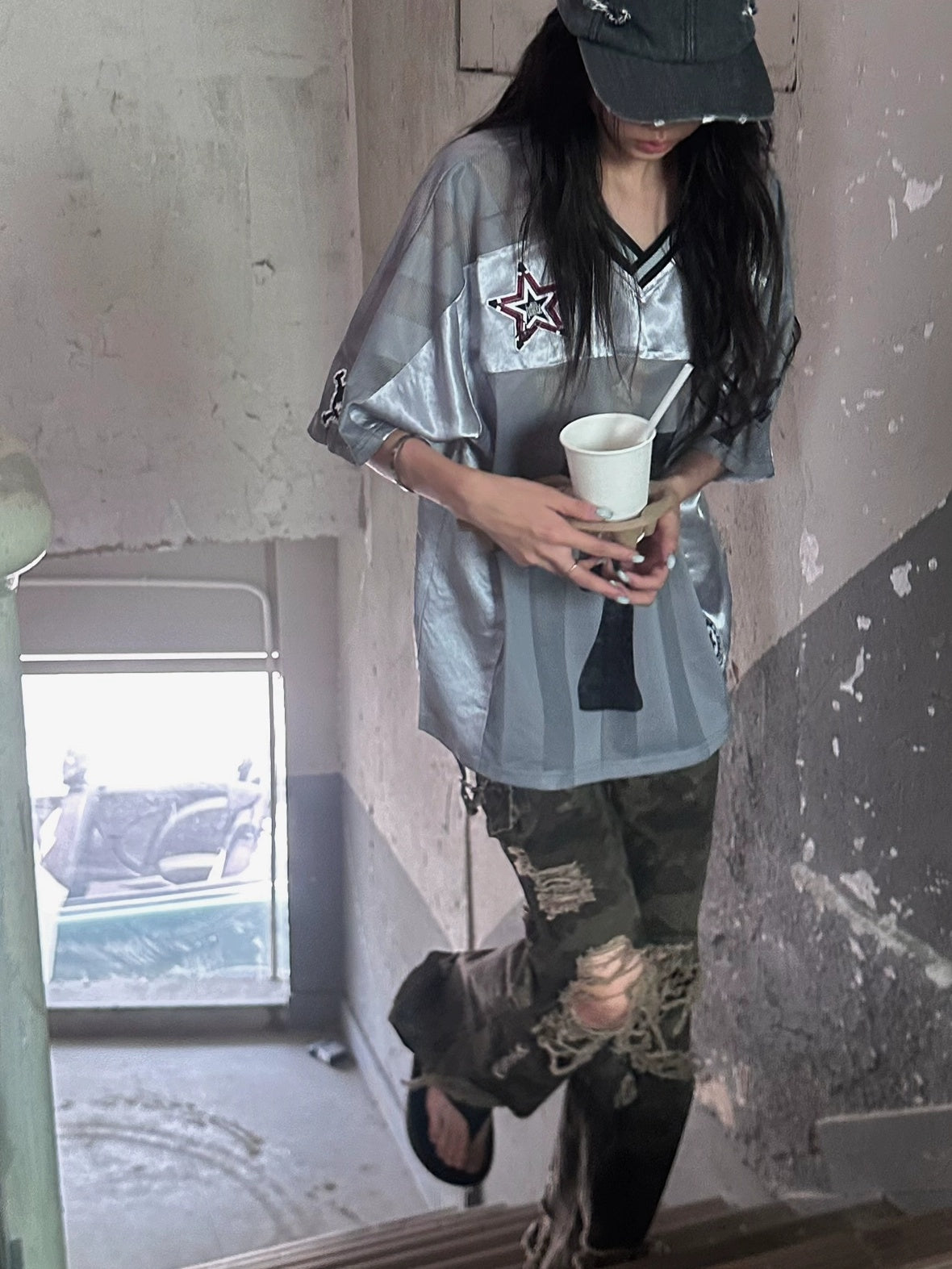 FULLTIDE Slim Hot Girl Crewneck Mid Length Women Striped Patchwork Triacetate T-Shirt