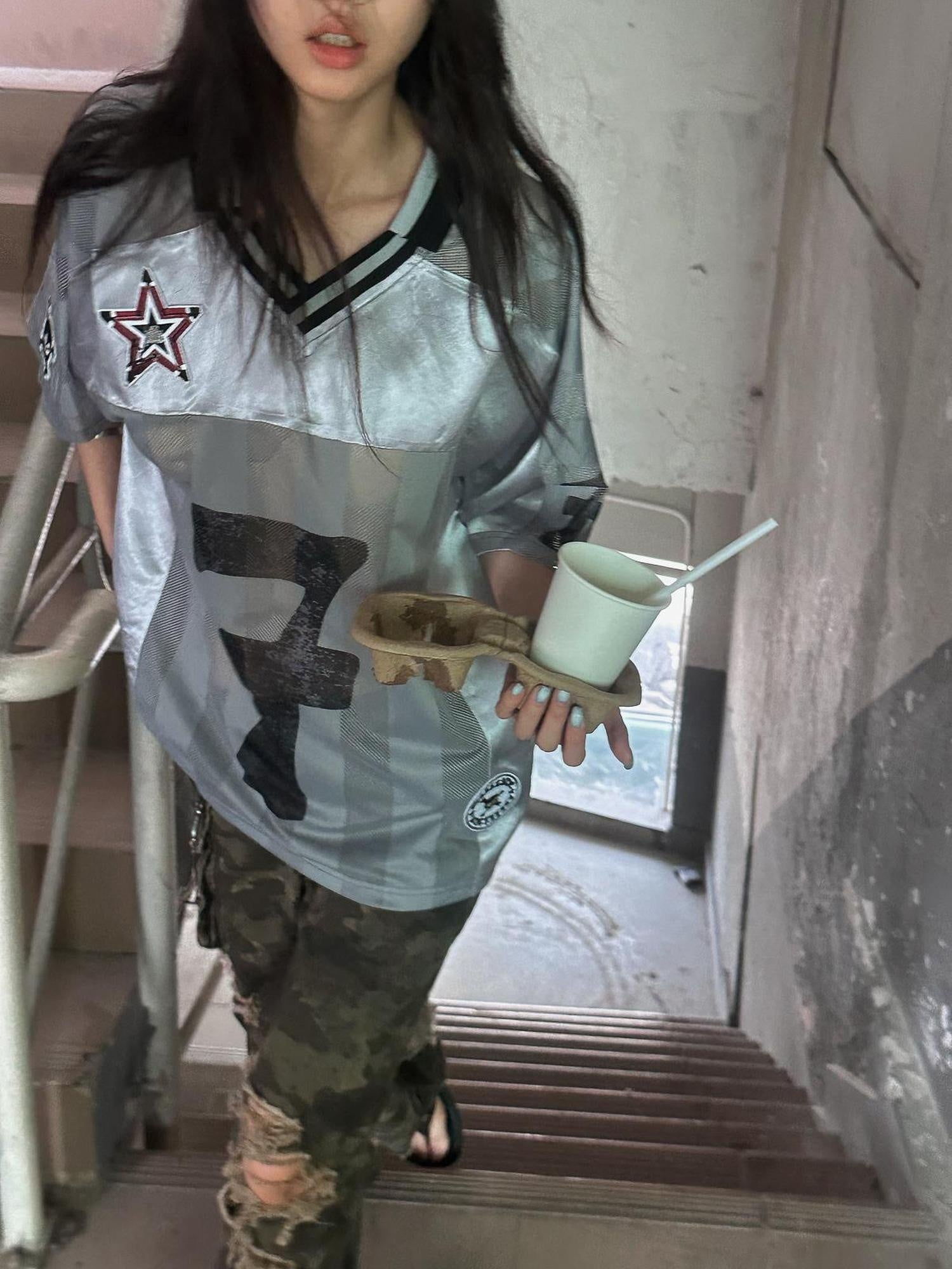 FULLTIDE Slim Hot Girl Crewneck Mid Length Women Striped Patchwork Triacetate T-Shirt