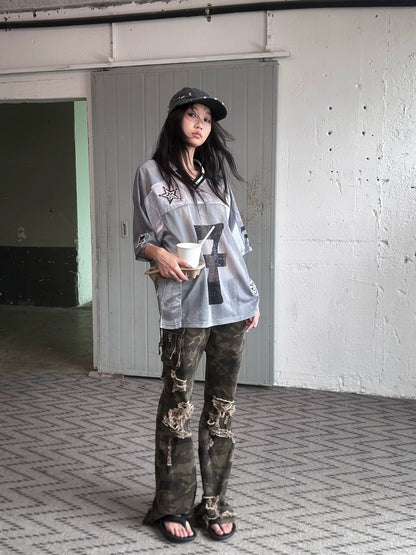 FULLTIDE Slim Hot Girl Crewneck Mid Length Women Striped Patchwork Triacetate T-Shirt