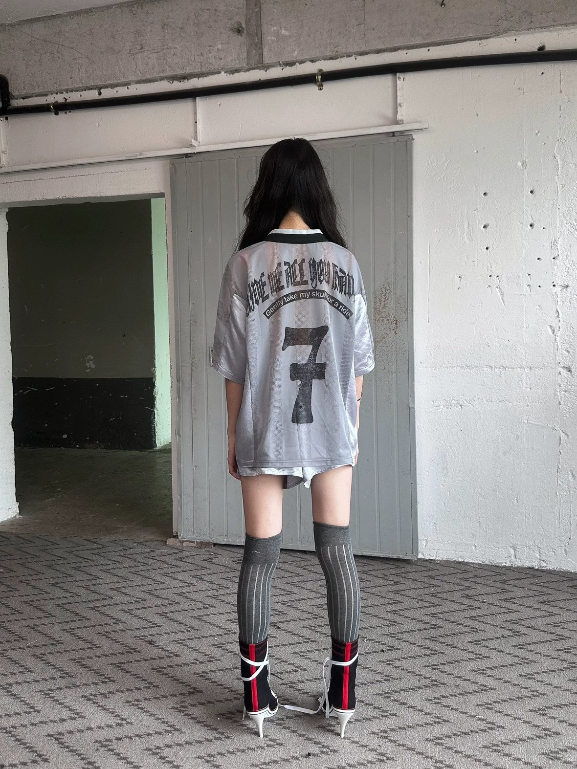 FULLTIDE Slim Hot Girl Crewneck Mid Length Women Striped Patchwork Triacetate T-Shirt