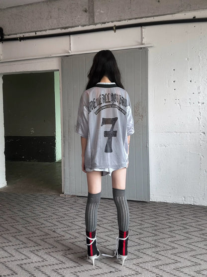 FULLTIDE Slim Hot Girl Crewneck Mid Length Women Striped Patchwork Triacetate T-Shirt