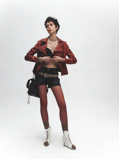 FULLTIDE Slim Pu Zipper Cropped Street Style Blazer Collar Women Navy Burgundy Jacket