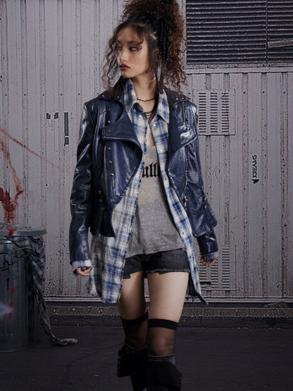 FULLTIDE Slim Pu Zipper Cropped Street Style Blazer Collar Women Navy Burgundy Jacket