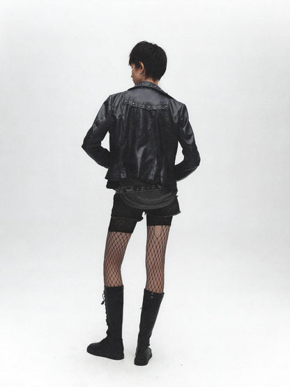 FULLTIDE Slim Pu Zipper Cropped Street Style Blazer Collar Women Navy Burgundy Jacket