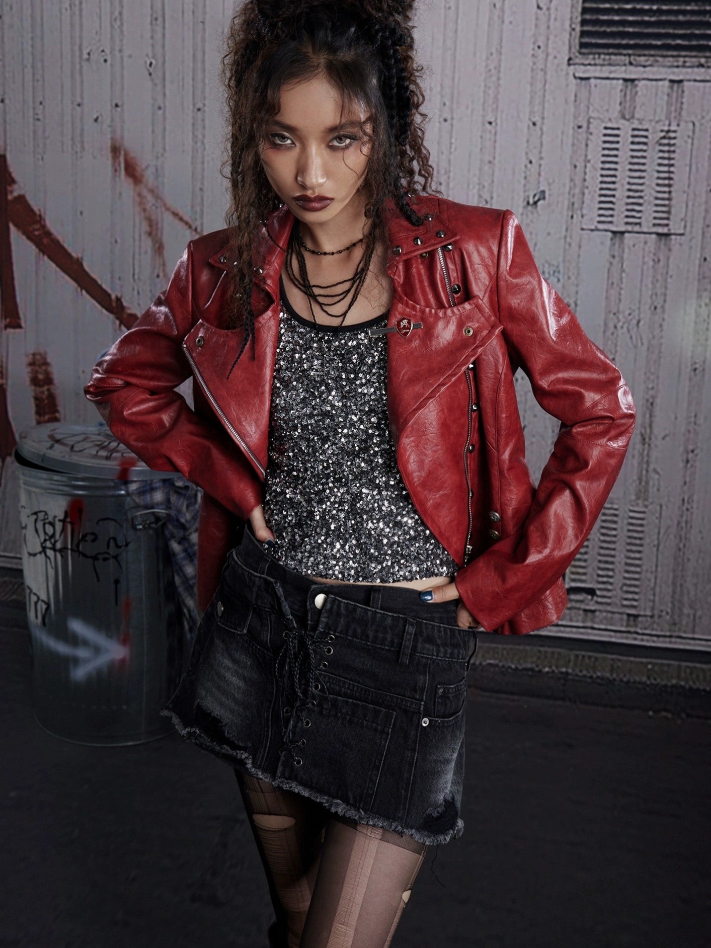 FULLTIDE Slim Pu Zipper Cropped Street Style Blazer Collar Women Navy Burgundy Jacket