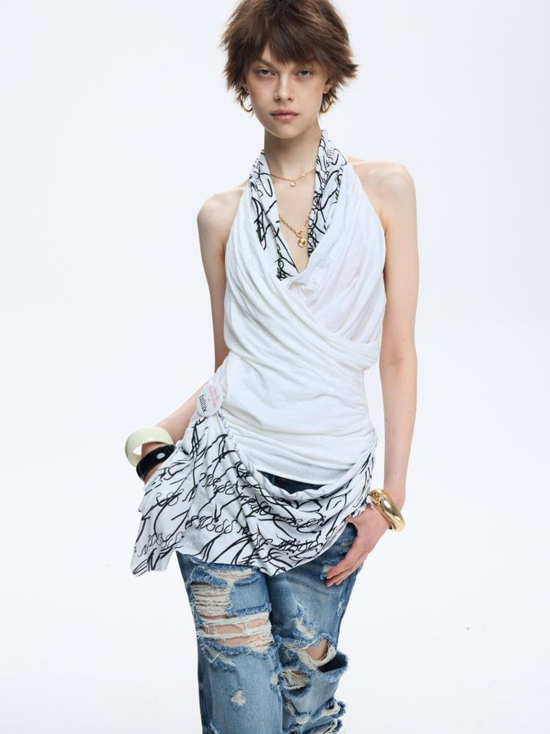 FULLTIDE Soft 100 Percent Cotton Slim Fit V Neck Sleeveless Women Cross Print T-Shirt