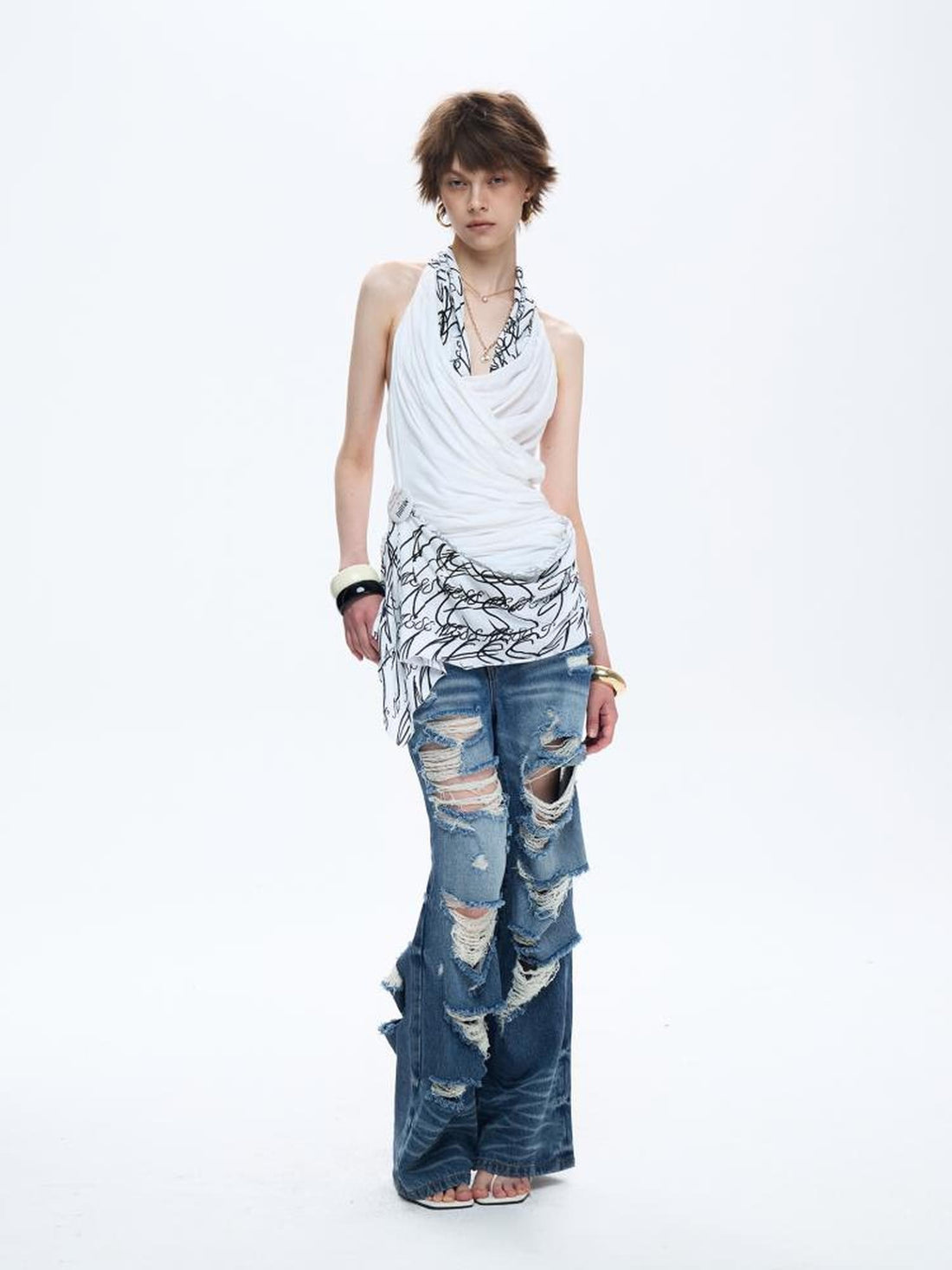 FULLTIDE Soft 100 Percent Cotton Slim Fit V Neck Sleeveless Women Cross Print T-Shirt