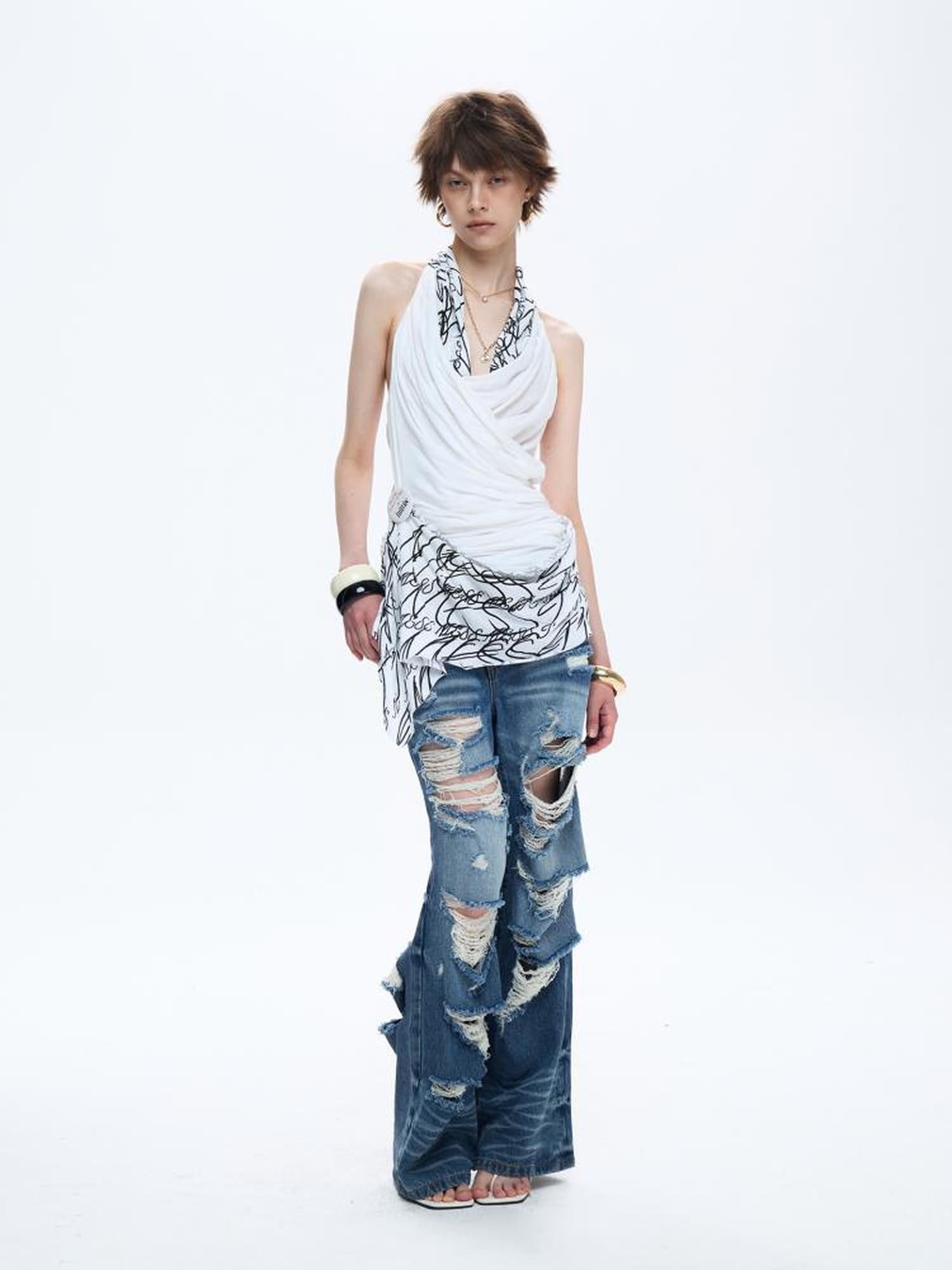 FULLTIDE Soft 100 Percent Cotton Slim Fit V Neck Sleeveless Women Cross Print T-Shirt