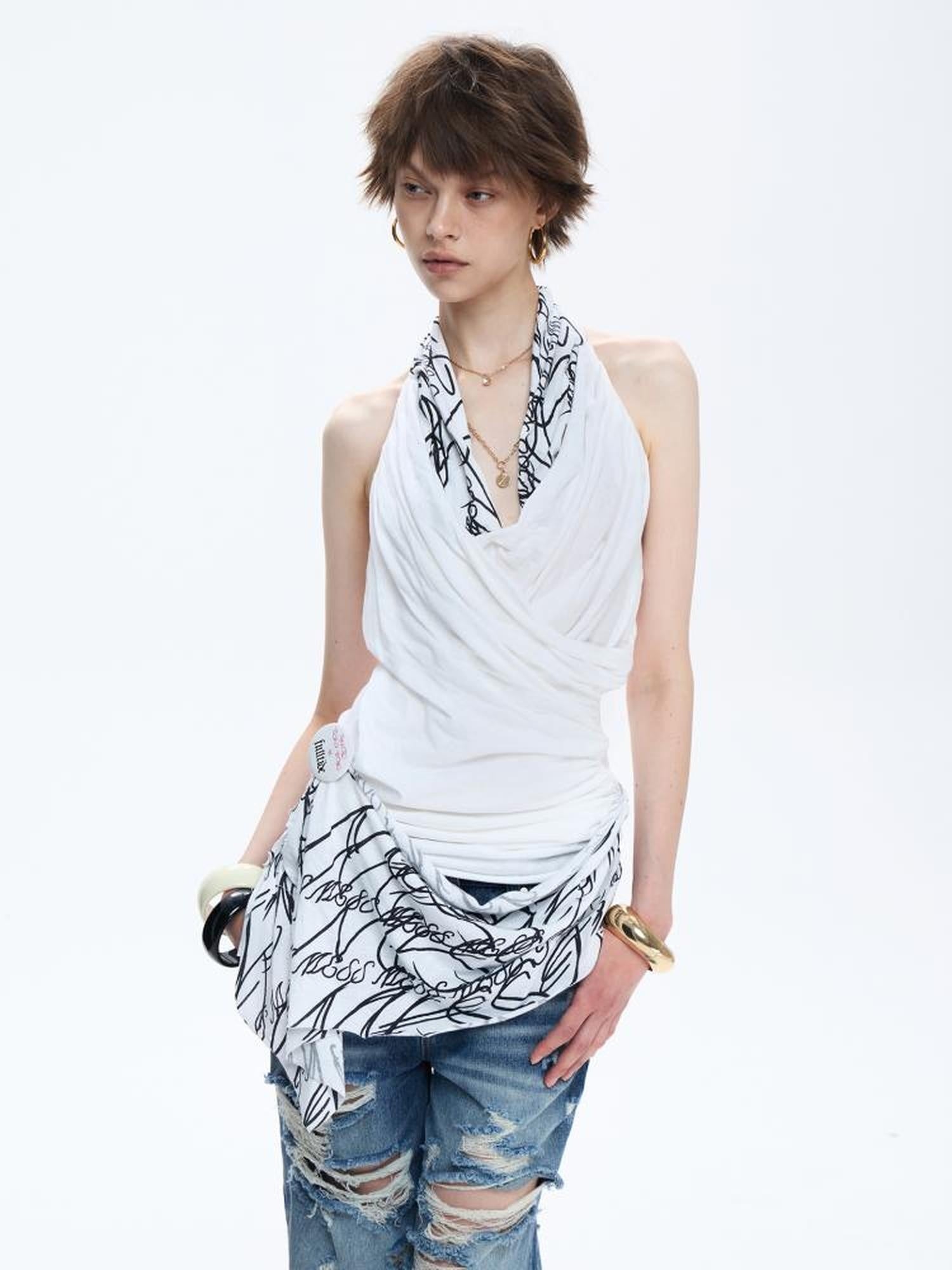 FULLTIDE Soft 100 Percent Cotton Slim Fit V Neck Sleeveless Women Cross Print T-Shirt