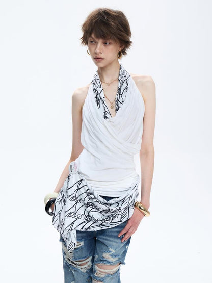 FULLTIDE Soft 100 Percent Cotton Slim Fit V Neck Sleeveless Women Cross Print T-Shirt