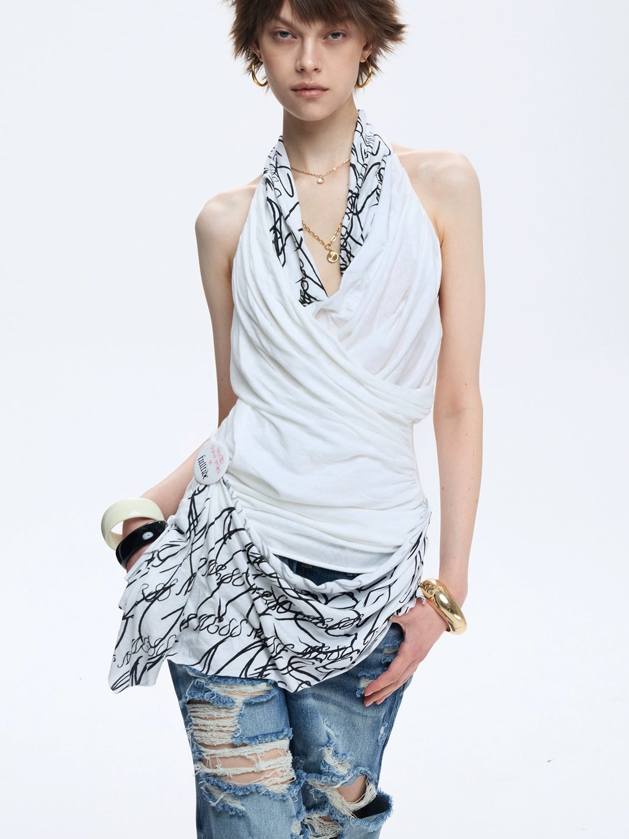 FULLTIDE Soft 100 Percent Cotton Slim Fit V Neck Sleeveless Women Cross Print T-Shirt