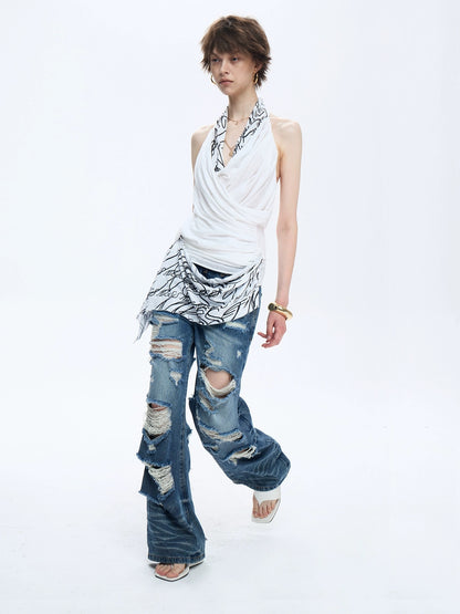 FULLTIDE Soft 100 Percent Cotton Slim Fit V Neck Sleeveless Women Cross Print T-Shirt