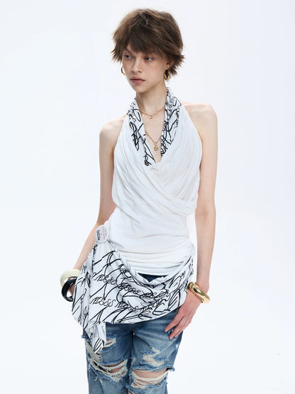 FULLTIDE Soft 100 Percent Cotton Slim Fit V Neck Sleeveless Women Cross Print T-Shirt