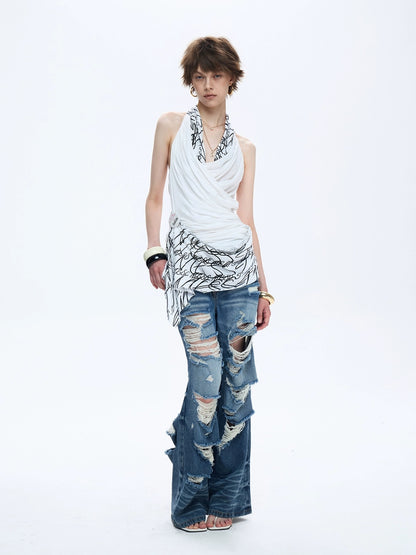 FULLTIDE Soft 100 Percent Cotton Slim Fit V Neck Sleeveless Women Cross Print T-Shirt