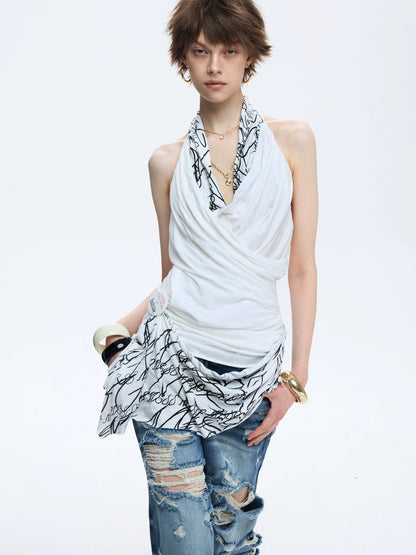 FULLTIDE Soft 100 Percent Cotton Slim Fit V Neck Sleeveless Women Cross Print T-Shirt