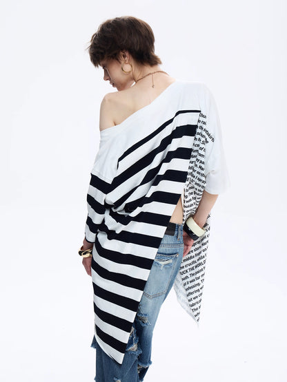 FULLTIDE_Soft_100_Percent_Cotton_Striped_Peplum_Hem_Slanted_Neck_Casual_Women_T-Shirt_MISSTT