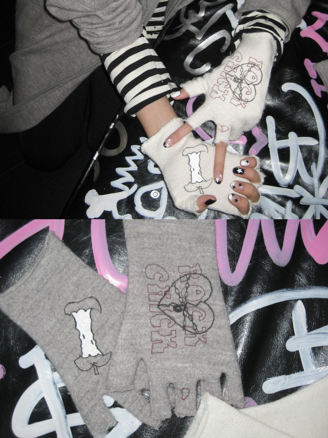 FULLTIDE Soft Knit Half Finger Gloves Unisex Young Adults Neutral Beige Gray Accessories