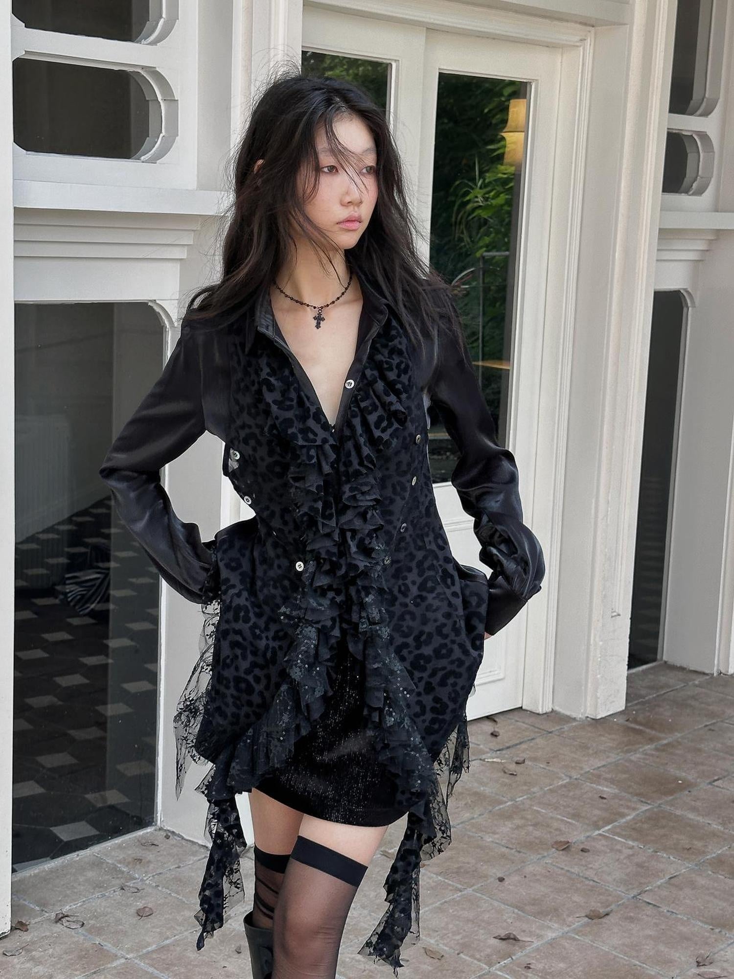 FULLTIDE Soft Viscose Blend Original Design Slim Fit Mid Length Leopard Print Women Shirt